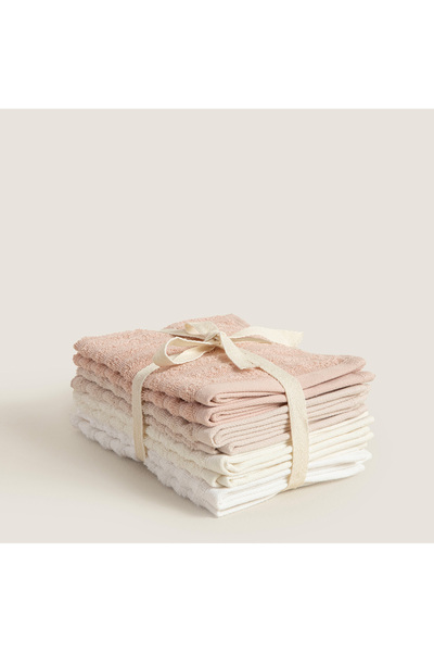 Chakra Waved 100% Cotton 8-Piece Hand Towel Set 30X40 cm Salmon/Beige/Ecru/White