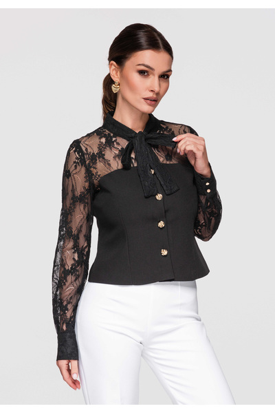 OMBRE Women's Elegant Lace Shirt OW-SH-E0036 Black