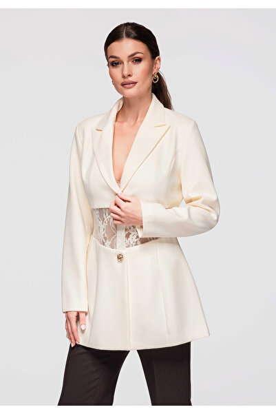 OMBRE Women's Elegant Blazer OW-BLZB-0108 Slim-fit Ladies Jacket Beige