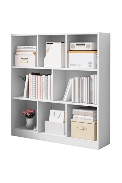 BADU Bibliotecă, albă, cu 8 rafturi, MDF, 104 x 100 x 24 cm