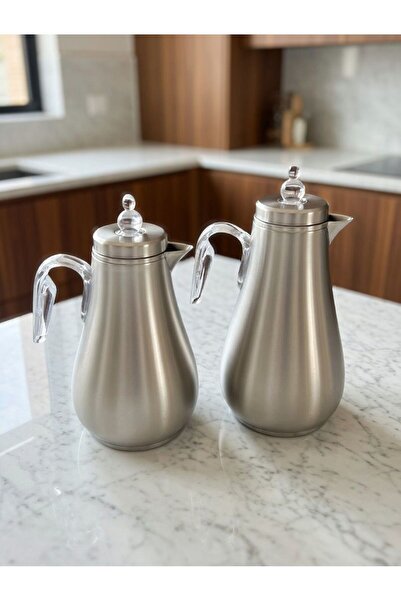 GOLDEN HOME طقم ترامس افينكا فضي مطفي بيد شفافه 1لتر 0,7 ملي