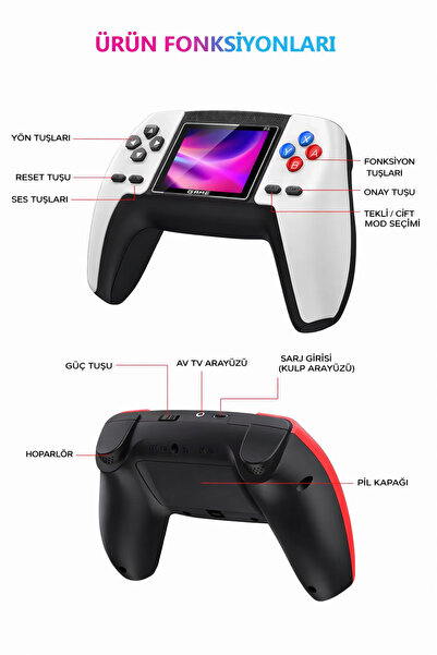 Retro Arcade P5 Oyun Konsolu 520 Oyun Kapasiteli Tv Bağlantı Özellikli Çift Kişilik Oynanabilir