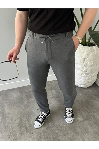 MODAMESTO Men's Smoked Relaxed Fit Elastic Waist Lace-Up Jogger Fabric Trouse...