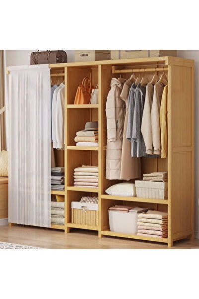 KEKE خزانة ملابس لغرفة النوم مع أرفف وحامل تعليق مزدوج بلون بني فاتح 160 سم