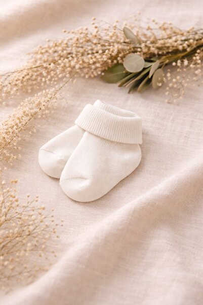 Amélio Kids Beyaz Organik Pamuk Katlamalı Unisex Yenidoğan Soket Çorap
