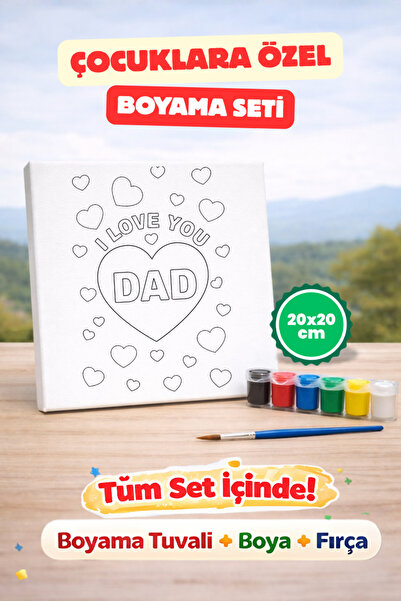 hediye hobim Çocuklar İçin 20x20 Boyama Seti Tuval + Boya + Fırça Eğitici Hob...