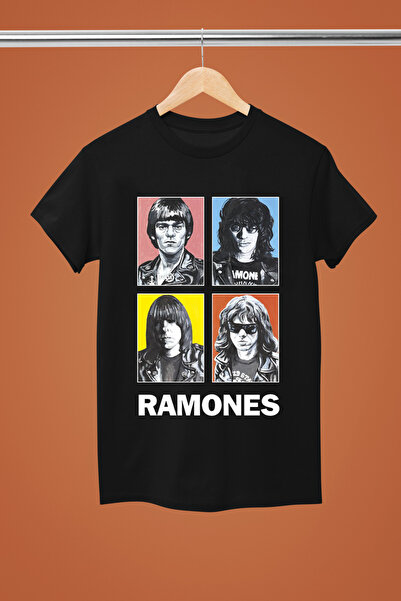 MAGORS تيشيرت روك قطني مطبوع بأكمام قصيرة من رامونيس