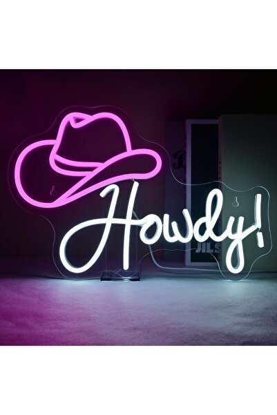 Slasa Howdy Neon Sign 30x42 cm Multicolor LED with 6mm Acrylic Base Western D...