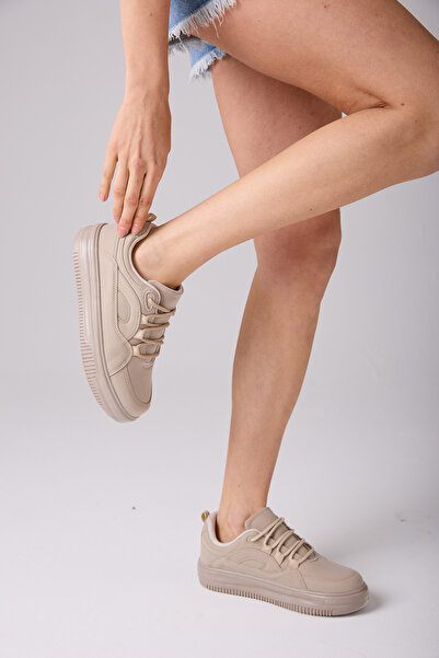 Runnix Shoes Elisse Women's Beige Sneaker Casual Sports Shoes Lace-Up Comfort...