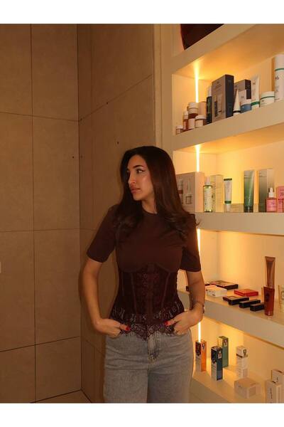 GALAVİP بلوزة نسائية من الدانتيل مع كورسيه، قطعة علوية أنيقة للارتداء اليومي ...