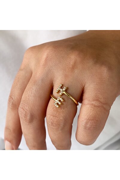 simurg jewellery Bronze Harfli Zirkon Taşlı Yüzük