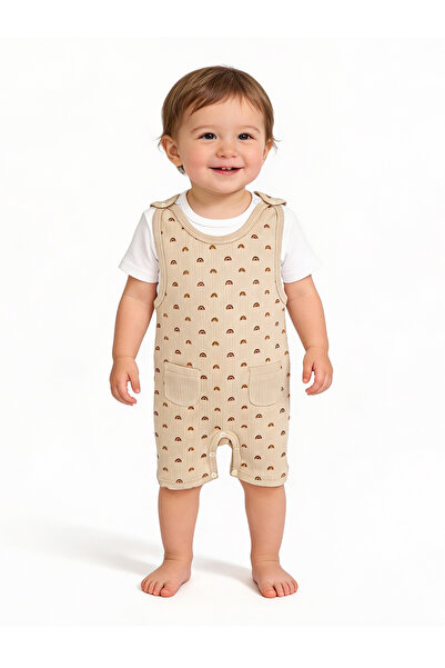 Babies Basic Ribbed Cotton Dungaree with Short Sleeves T-shirt