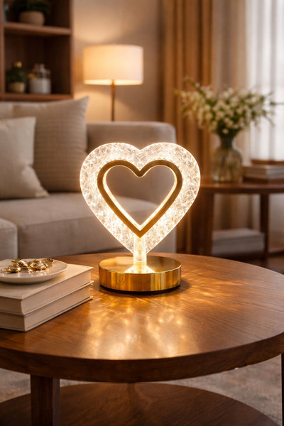 newar Kalp Şeklinde Kristal LED Masa Lambası Dokunmatik 3 Renk Şarjlı Dekorat...