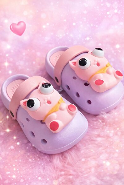 Papucei Λιλά παιδικές παντόφλες Crocs με τρισδιάστατους χαρακτήρες kawaii, ρυ...
