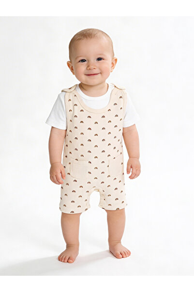 Babies Basic Ribbed Cotton Dungaree with Short Sleeves T-shirt