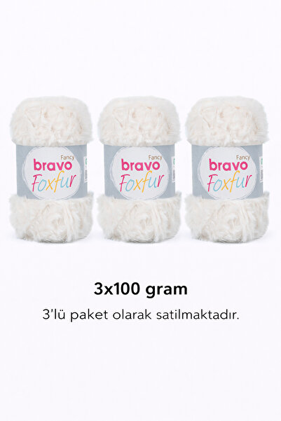 Bravo Пряжа Foxfur Fur Yarn 02 Біла в'язальна пряжа 100 г Пухнаста пряжа