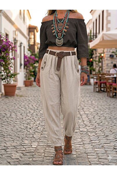 AYASOFYA OTANTIK Γυναικείο ιταλικό παντελόνι με ελαστική ζώνη στη μέση, τσέπε...