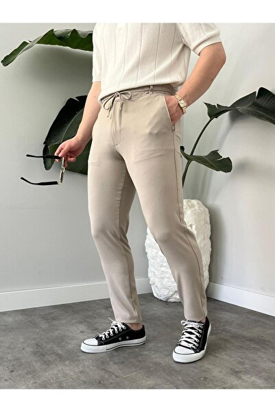 MODAMESTO Ανδρικό υφασμάτινο παντελόνι jogger σε μπεζ χρώμα, με άνετη εφαρμογ...