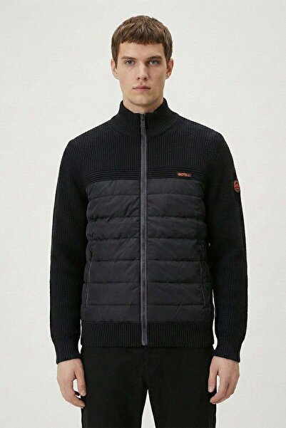 Giotelli Black Knitwear Textured 100% Cotton Outerwear Coat