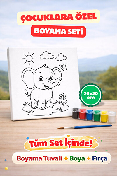 hediye hobim Çocuklar İçin 20x20 Boyama Seti Tuval + Boya + Fırça Eğitici Hob...