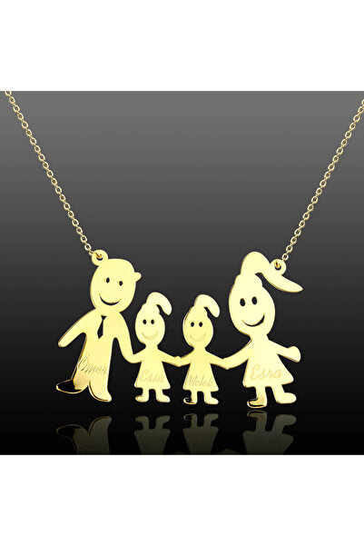 Kuyumcudukkani Anne Baba 2Kız Çocuk Aile Sevgi Kolyesi-35057-G