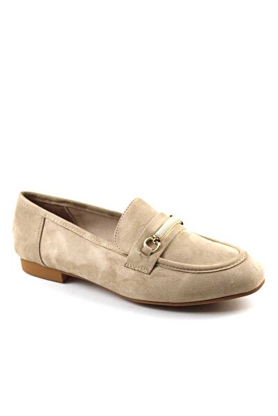 mm Mocasini usori de dama , cu accesoriu auriu A10505-BEIGE