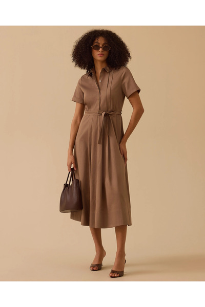 SEÇİL Kuşaklı Pile Detaylı Koton Elbise