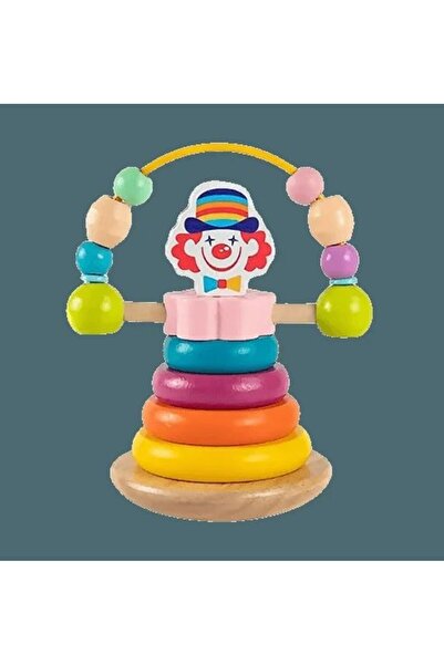 SARALMA Jucarie educationala din lemn cu clovn colorat, stivuire inele si aba...