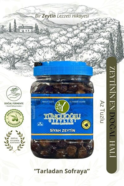 Yüncüoğlu Çiftliği Az Tuzlu Siyah Zeytin 900 gr - Doğal Fermente Katkısız Kah...
