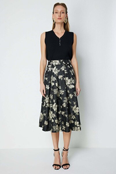 Ekol Спідниця міді з квітковою вишивкою та плісами