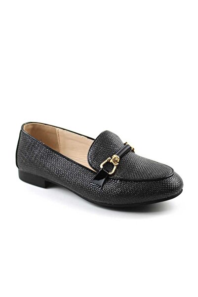 mm Mocasini usori de dama , cu accesoriu auriu A10502-BLACK