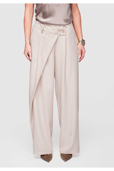 OMBRE Dámske Nohavice so širokými nohavicami OW-PA-E0003 Béžová