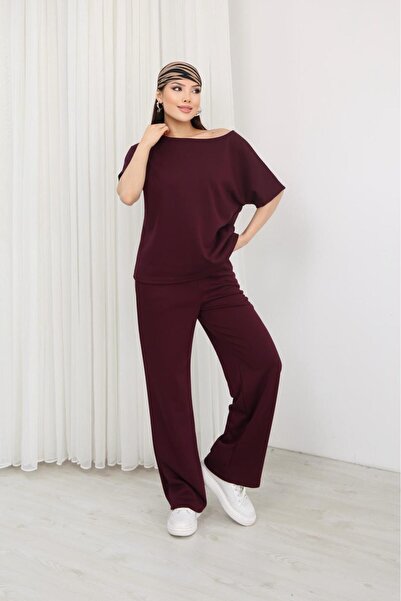 Mazelf Baby&Kids Wear Women's Burgundy Off-Shoulder Oversized Blouse and Wide...