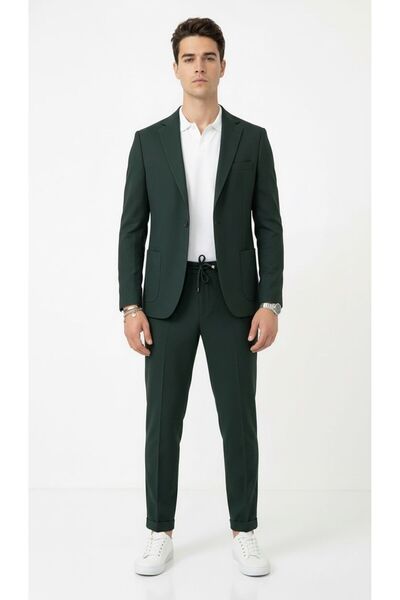 Plus Scorpion بدلة رجالية من قماش بيكيه مع بنطلون رياضي - تصميم ضيق بزر واحد ...