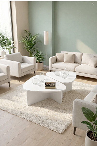 PDMPOİNT DOLAP MARKET Lavisa Üçgen Orta Sehpa Ve Yan Sehpa Takımı Dekoratif M...