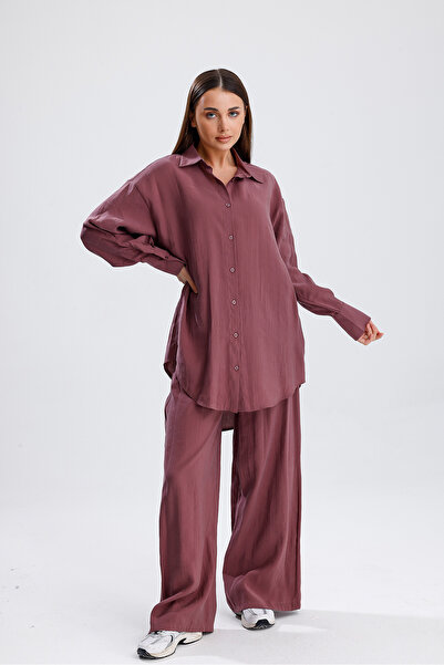 ikomteks Modal Fabric Relaxed Fit Shirt and Pants Two-Piece Set