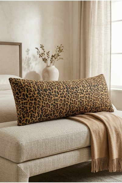 NESCO Leopar Desenli 50x150 Uzun Yastık Kılıfı %100 Pamuk Dekoratif Uzun Kırlent Kılıfı (Sadece Kılıf)
