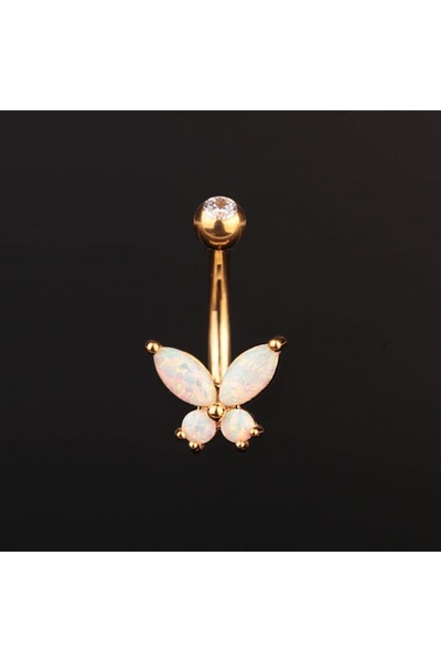 Rupen Kraft %100 Cerrahi Çelik Beyaz Opal Kelebek Çelik Göbek Piercing