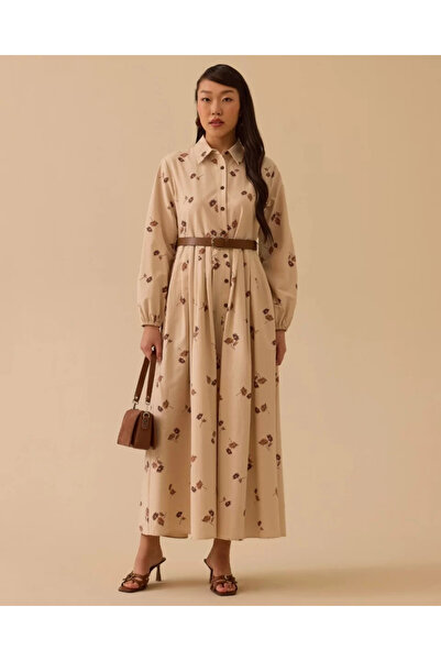 SEÇİL YENİ KADIN çiçek desenli kemerli uzun elbise 10002611311022