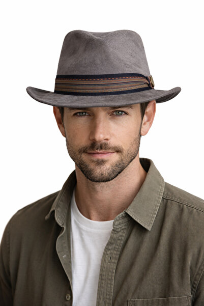 CosmoOutlet Men's Nubuck Cowboy Hat Gray Western Style Wide Brim Premium Fedo...