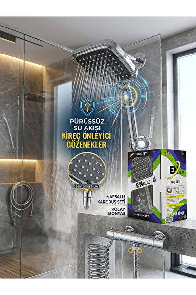 NEW En Kalite Mafsallı Duş Seti - Kireç Kırıcı Kare Duş Başlığı ve Paslanmaz ...