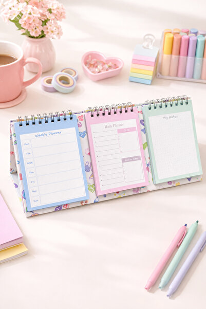 Lizy Masaüstü Planner Takvim (3 Bölmeli) - Haftalık ve Günlük Liste, Not Sayf...