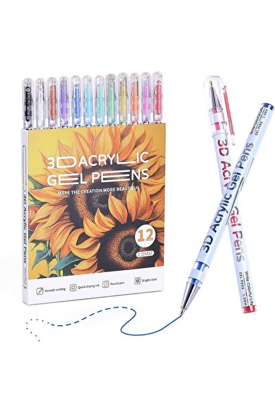 Arabest 12-Piece 3D Acrylic Gel Pens, 1.0mm Fine Tip Multicolor Markers for B...