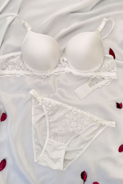 DNR İç Giyim Supported Micro Shiny Bra Set Ecru