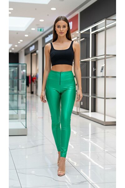 Gönülden Tasarım Γυναικείο κολάν με φερμουάρ σε γυαλιστερή εφαρμογή