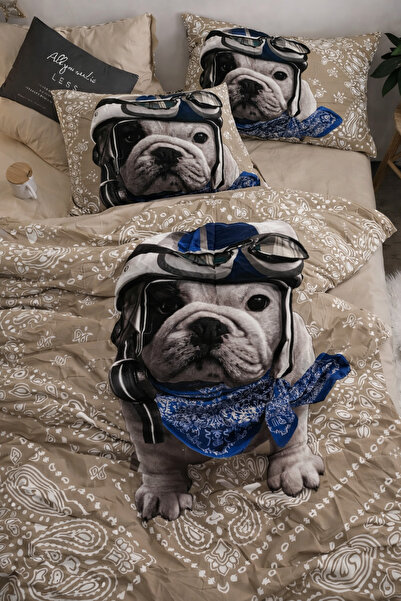 İQON Sheetless 100% Cotton Satin Duvet Cover Set Single Size French Bulldog