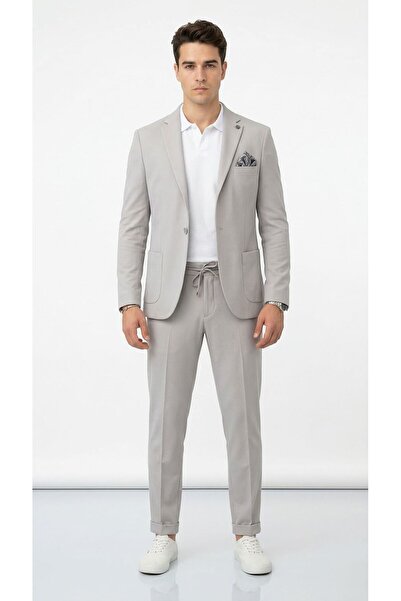 Plus Scorpion بدلة رجالية من قماش بيكيه مع بنطلون رياضي - تصميم ضيق بزر واحد ...