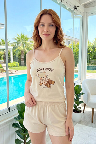 REMSA Women's Strappy Shorts Milan Fabric Pajama Set 50124-4097 Cream01