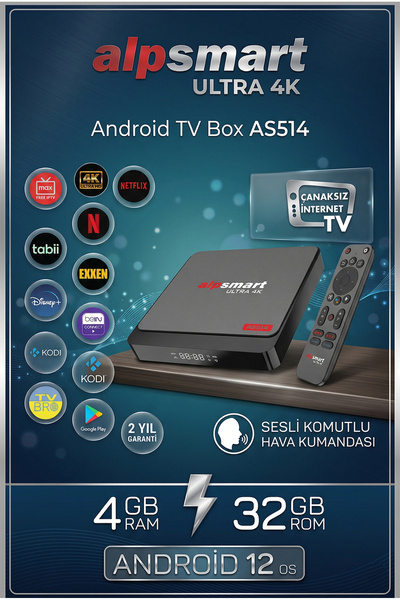 BAFRA LİHGTİNG Androıd Tv Box, Ses Komutlu Kumanda, 4 Gb Ram 32 Gb Hafıza TV Box
