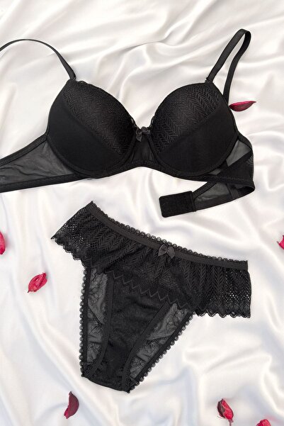 DNR İç Giyim Unpadded Lotus Bra Set Black
